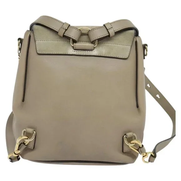 Chloe Fay Shoulder Bag Suede Leather Gray Gold Auth